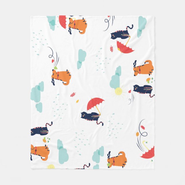 Rainy Day Friends: Cat Dog Vintag Fleecedecke (Vorderseite)