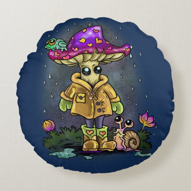 Rainy Day Friends Rundes Kissen (Vorderseite)