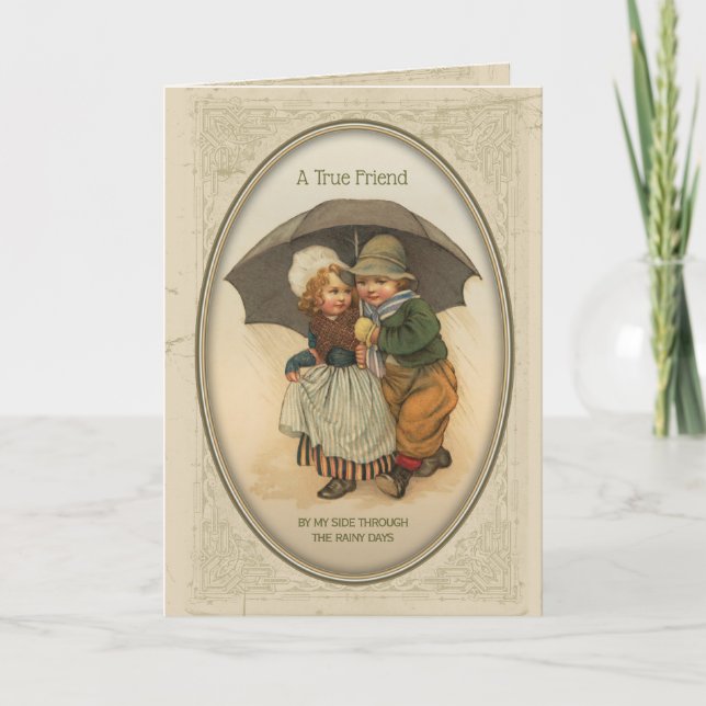 Rainy Day Friends Vintag Illustration Karte (Vorderseite)