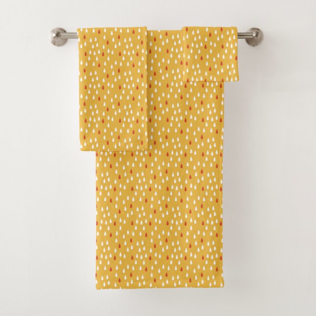 Rainy Day Gold Yellow White Raindrops Muster Badhandtuch Set (Insitu)