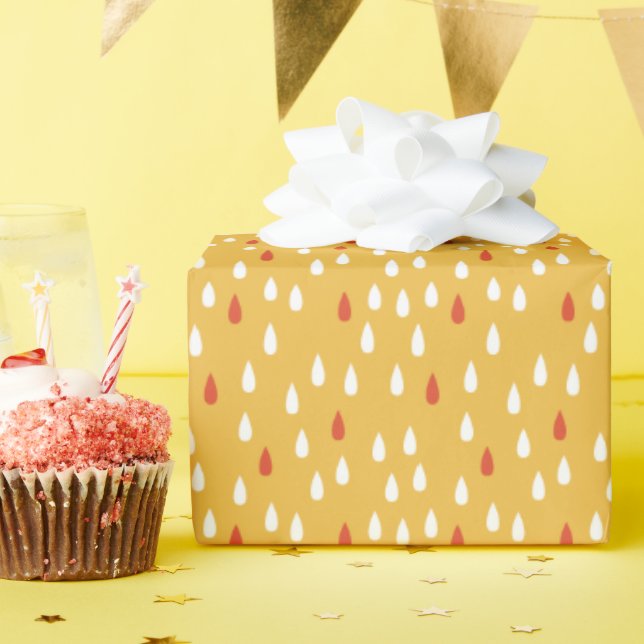 Rainy Day Gold Yellow White Raindrops Muster Geschenkpapier (Geburtstagsparty)