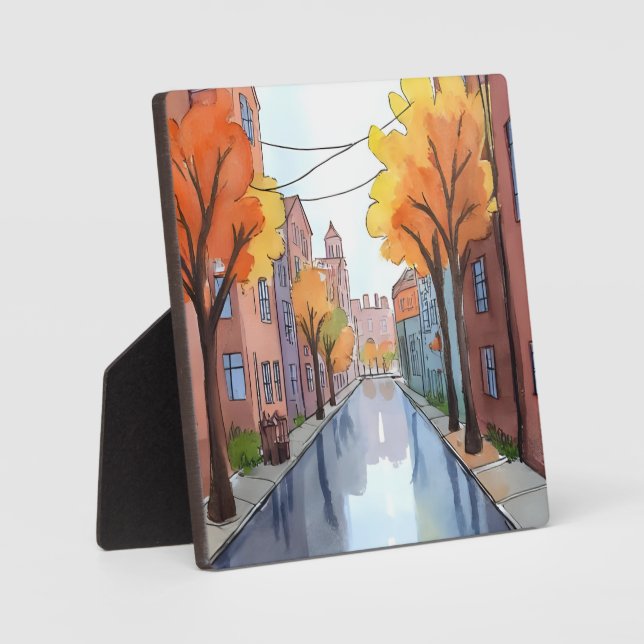Rainy Day in Boston | Aquarellmalerei MA Art: Fotoplatte (Vorderseite)
