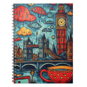 Rainy Day in London, farbenfrohe Doodle Illustrati Notizblock