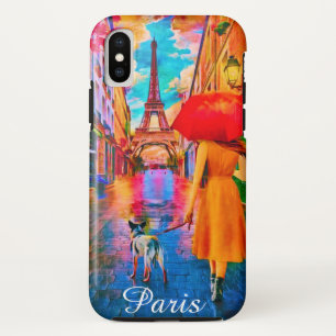 Rainy Day Paris mit Eiffelturm Girl & Dog Case-Mate iPhone Hülle