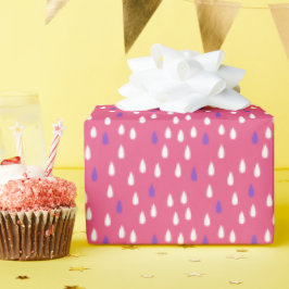 Rainy Day Pink Lila White Raindrops Muster Geschenkpapier