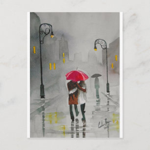 RAINY DAY UMBRELLA RED TRAM Romantisches Paar Postkarte