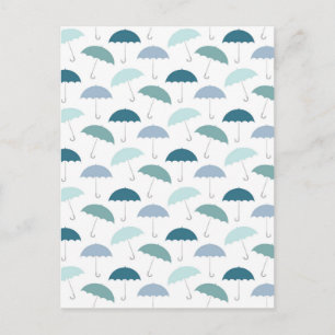 Rainy Day Umbrellas Muster in der Blues Postkarte