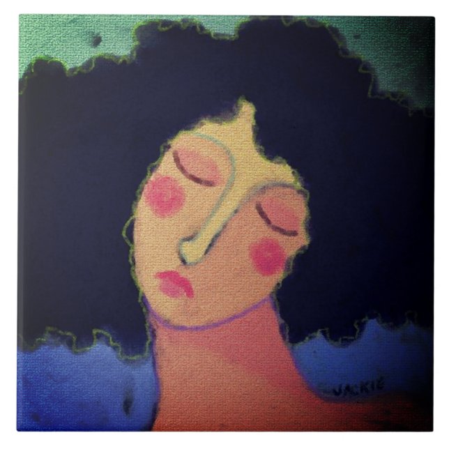 Rainy Hair Days Abstraktes Portrait einer Frau Fliese (Vorderseite)
