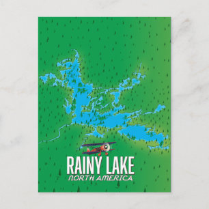 Rainy Lake North American Lake Map Postkarte