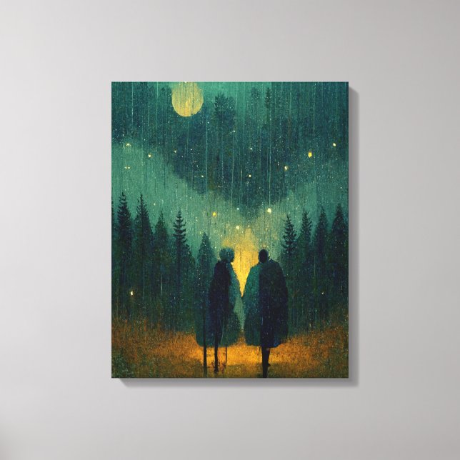 Rainy Night Couple in Forest Canvas Print Leinwanddruck (Vorderseite)
