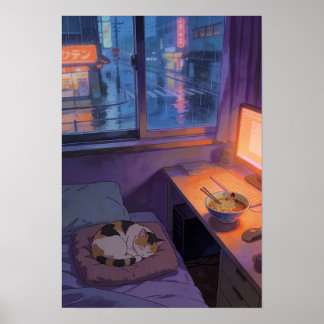 Rainy Night Ramen Cozy Anime Zuflucht Poster