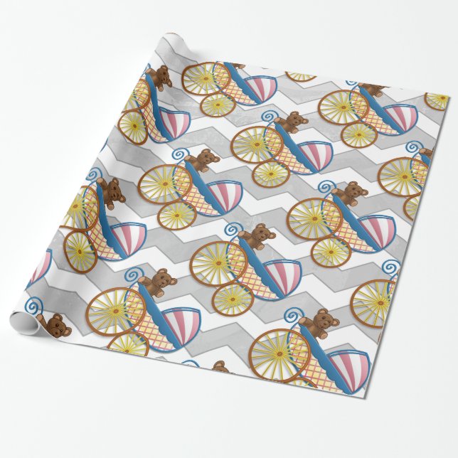 Rainy Sky Gray Zickzack und Lila Baby Geschenkpapier (Ungerollt)