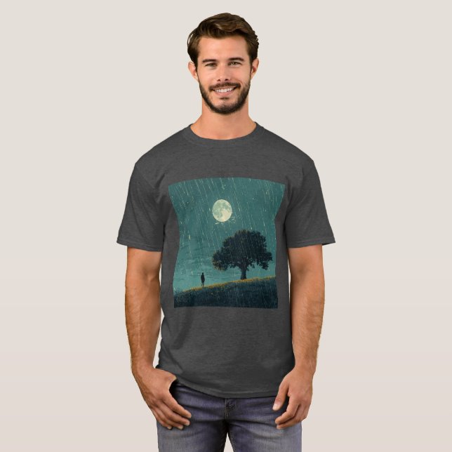 Rainy Solitude – Lonely Person & Tree Illustration T-Shirt (Vorne ganz)