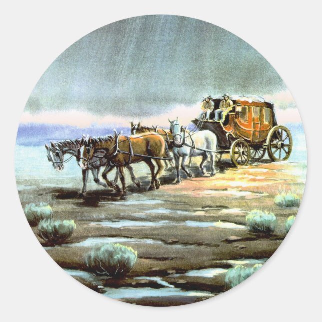 RAINY STAGECOACH von SHARON SHARPE Runder Aufkleber (Vorderseite)