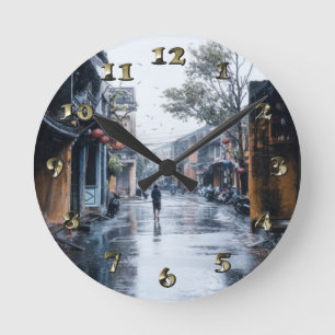 Rainy Streets of Vietnam Runde Wanduhr