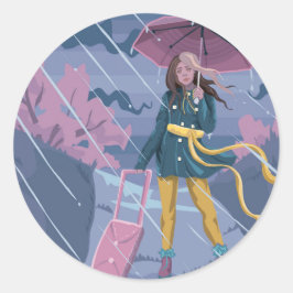 Rainy Travels Runder Aufkleber