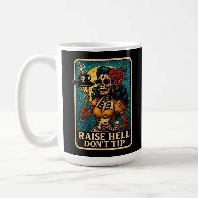Raise Hell Skeleton Waitress Retro Kaffeetasse (Links)