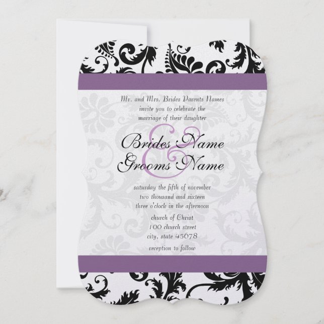 Raisin de raisin noir Damask Faire-part de mariage (Devant)