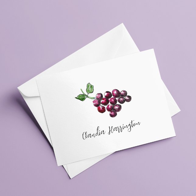 Raisins Violets Illustrés À La Main Sur Le Thème D (Catching up with friends if fun with these elegant, hand-illustrated purple grapes note cards.)
