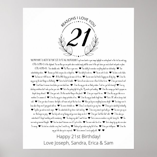 raisons pour lesquelles je t'aime Poster du 21e an (Devant)