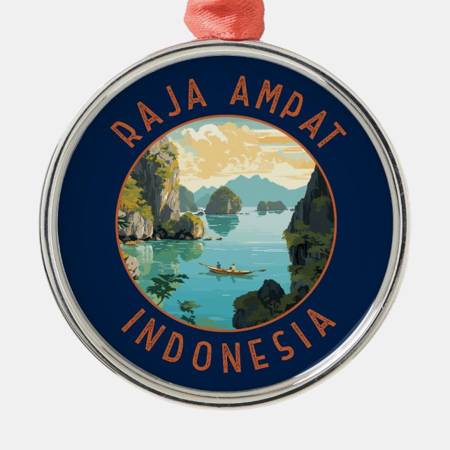 Raja Ampat Indonesia Boat Retro Distressed Circle Ornament Aus Metall (Vorne)