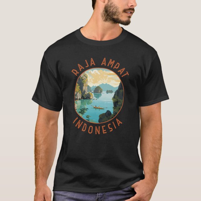 Raja Ampat Indonesia Boat Retro Distressed Circle T-Shirt (Vorderseite)