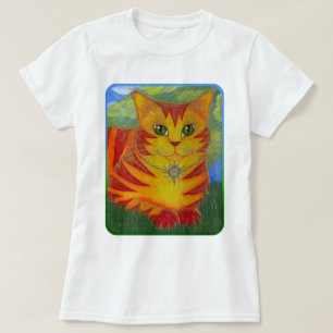 Rajah goldenes Goldsun-Katzen-Fantasie-Kunst-Shirt T-Shirt