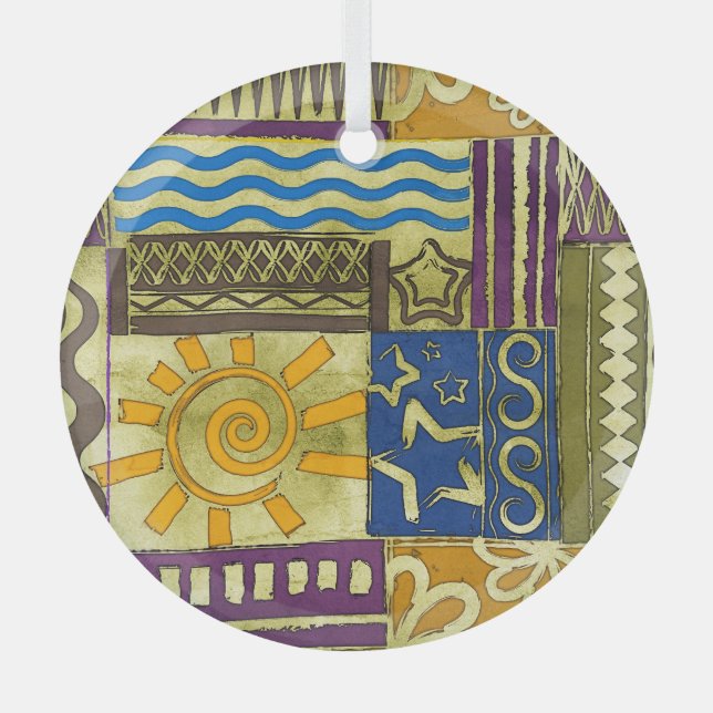Rajasthan Indian, Patchwork-Teppich-Textur. Ornament Aus Glas (Vorderseite)