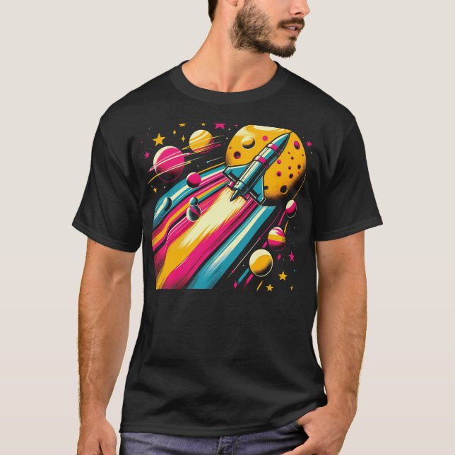 Rakete durch die Sterne und die Galaxie T-Shirt (Vorderseite)