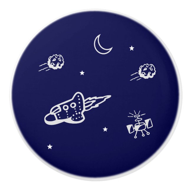 Rakete im Weltraum auf dem dunkelblauen Keramik-Kn Keramikknauf (Vorderseite)