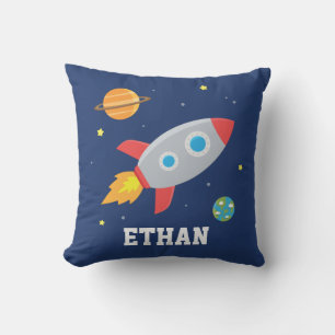 Rakete im Weltraum, Planet und Sterne, Kinderzimme Kissen