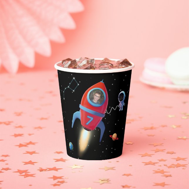 Rakete mit Foto | UFO Alien Astronaut Birthday Pappbecher (Insitu)
