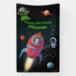 Rakete mit Foto | UFO Astronaut Birthday Alien Banner