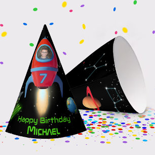 Rakete mit Foto   UFO Birthday Alien Astronaut Partyhütchen