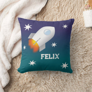 Rakete mit Sternen 2   personalisierbares Kissen 