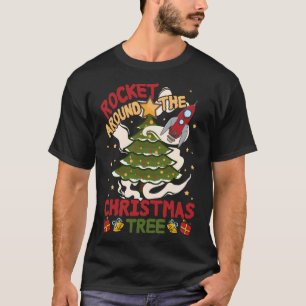 Rakete um den Weihnachtsbaum - Niedlicher Weihnach T-Shirt
