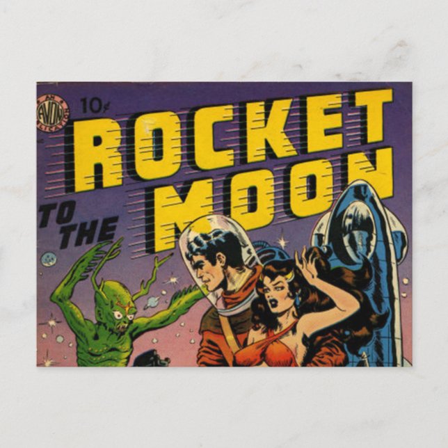Rakete zum Mond-Comic Postkarte (Vorderseite)