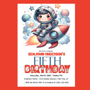 Raketen-Astronaut-Jungen 5. Geburtstag Einladung