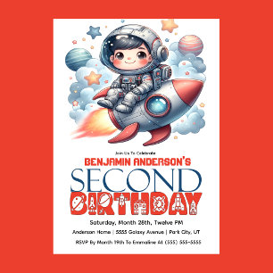 Raketen-Astronauten-Jungen 2. Geburtstag Einladung