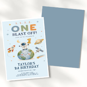 Raketen-Countdown Blau 1. Geburtstag Einladung