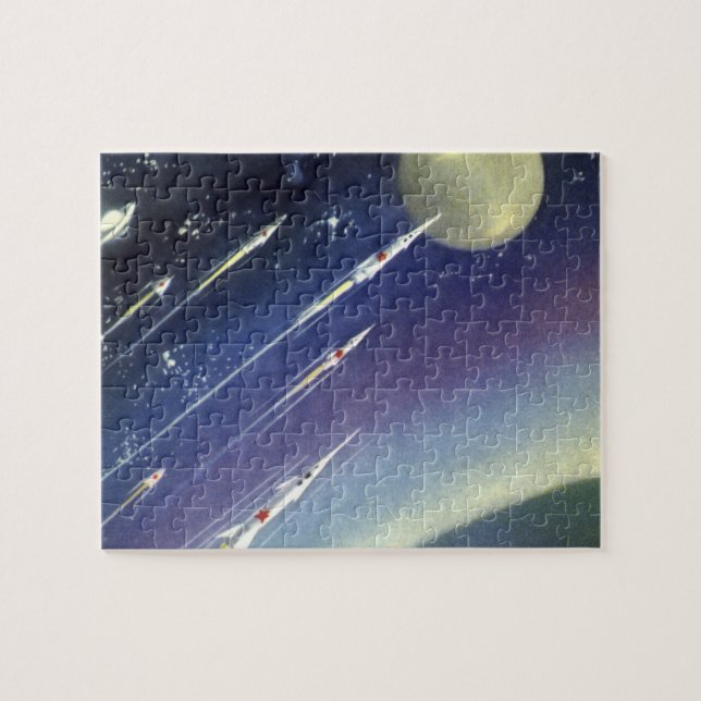 Raketen der Vintagen Science Fiction im Weltraum v (Horizontal)