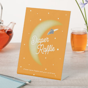 Raketen & Mond Windelverlosung Grau & Orange Sockelschild