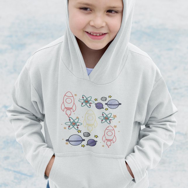 Raketen Planeten Weltraum Hoodie (Space Themed Kids Pullover Hoodie)