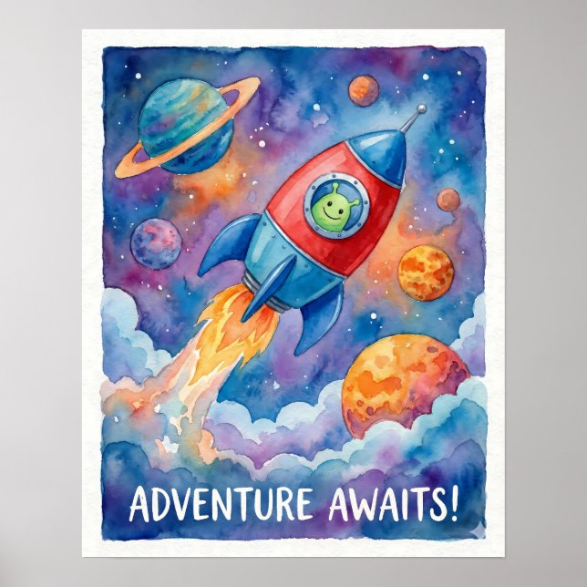 Raketenraumschiff & Alien-Abenteuer wartet Weltrau Poster (Vorne)