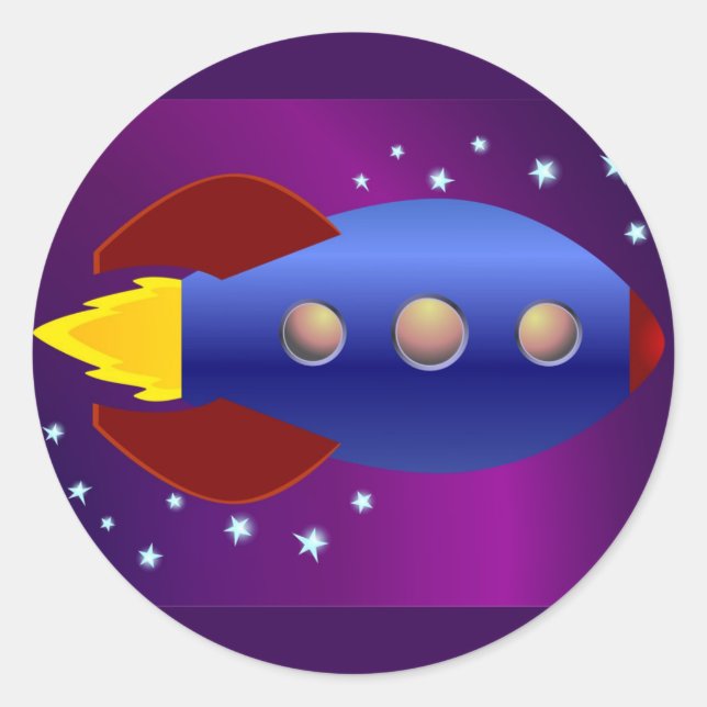 Raketenschiff auf die Sterne Runder Aufkleber (Vorderseite)
