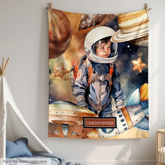 Raketenschiff mit dem Namen für weltraumliebendes  Fleecedecke (Rocket Ship Blanket with Name for Space Loving Kid

)