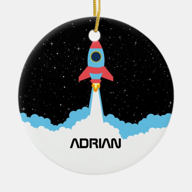 Raketenstart im Weltraum-Individuelle Name Keramik Ornament (Vorne)
