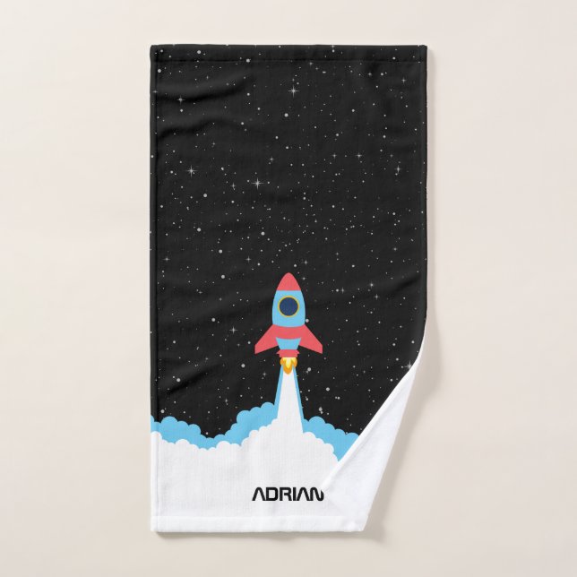 Raketenstart in Weltraumkindern Badhandtuch Set (Handtuch)