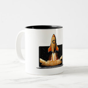 Raketenstart Laptop-Startup-Unternehmer Online B Zweifarbige Tasse