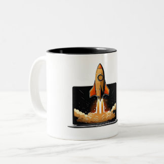 Raketenstart Laptop-Startup-Unternehmer Online B Zweifarbige Tasse